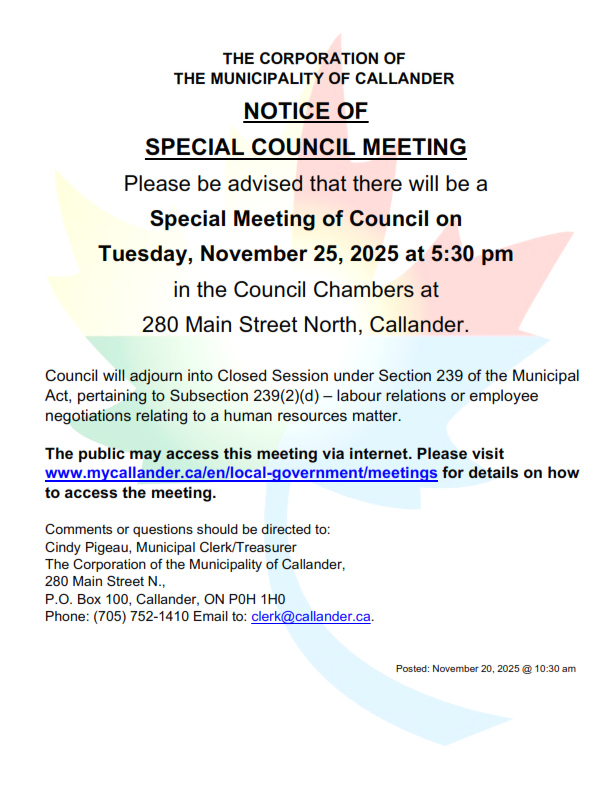 Notice of Special Council Meeting